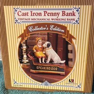 NIB Collectors Edition Cast Iron Bank Speaking Dog Retriver penny Mechanical NEW